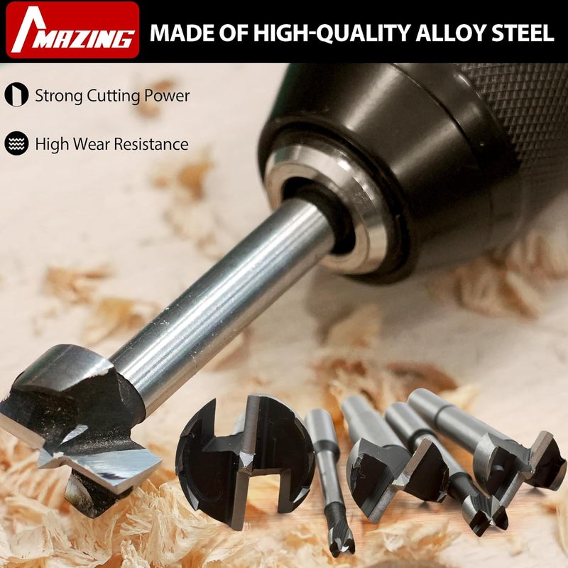 MAZING 16PCS Forstner Drill Bit Set for Woodworking, Auger Opener Round Shank Drilling Cutting Tool, Alloy Steel Ideal for Hard & Soft Wood, Plastic, Plywood - Image 5